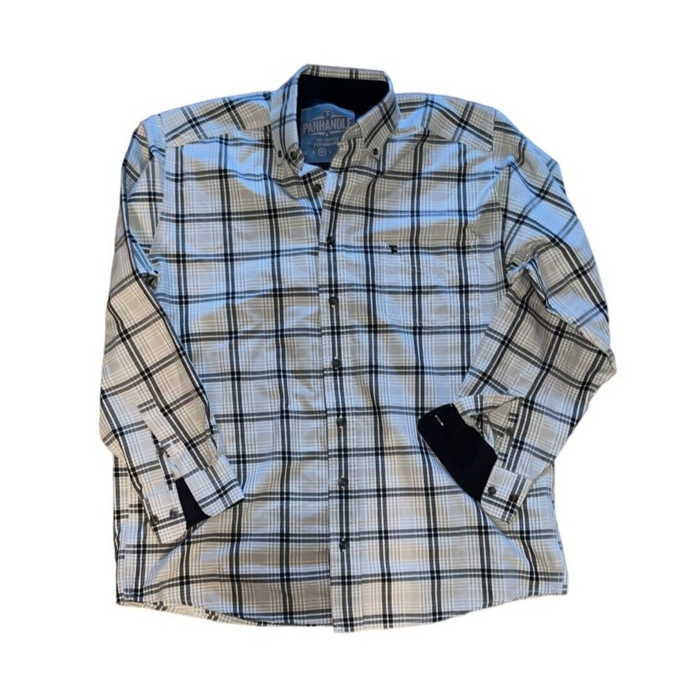 Panhandle Tuf Cooper Performance Men's‎ Button Down Shirt Plaid M Roll Up Cuffs